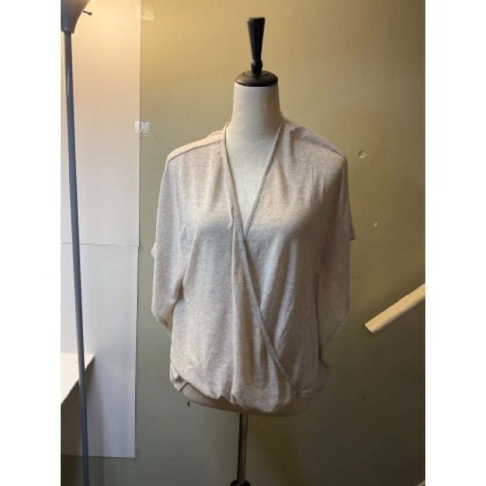 Mango Suit Knit Wrap Top Womens M Beige Excellent Surplice Draped Kimono Sleeve